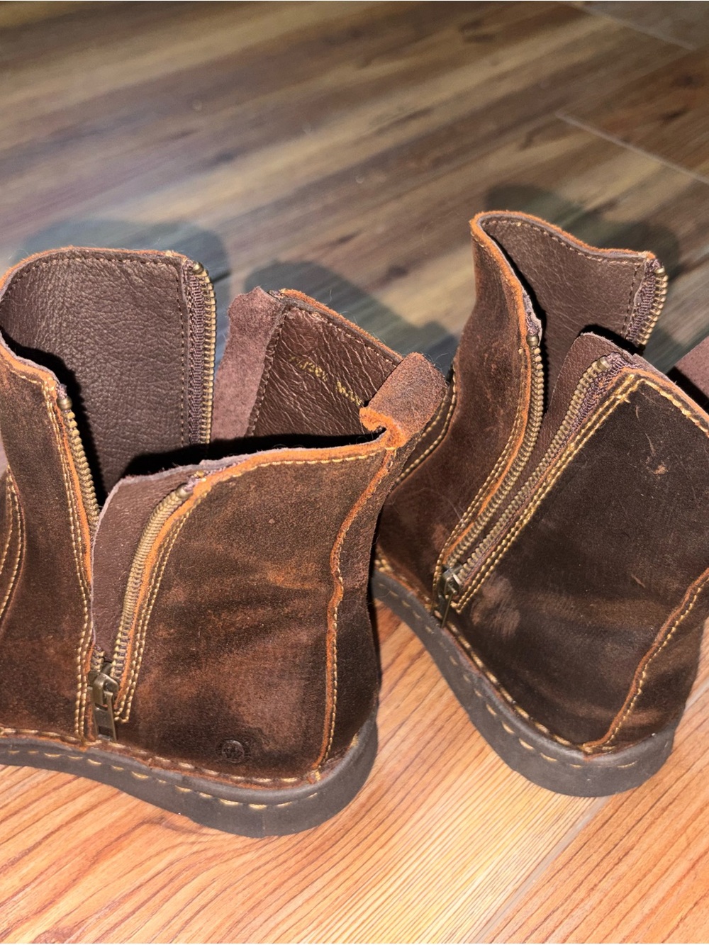 Born Women’s Brown Distressed Leather Ankle Booties with Side Zips - Picture 4 of 8